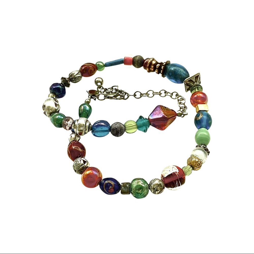 Chico’s Vibrant Boho Hippie Beaded Necklace - Art Glass Mixed Metals Choker